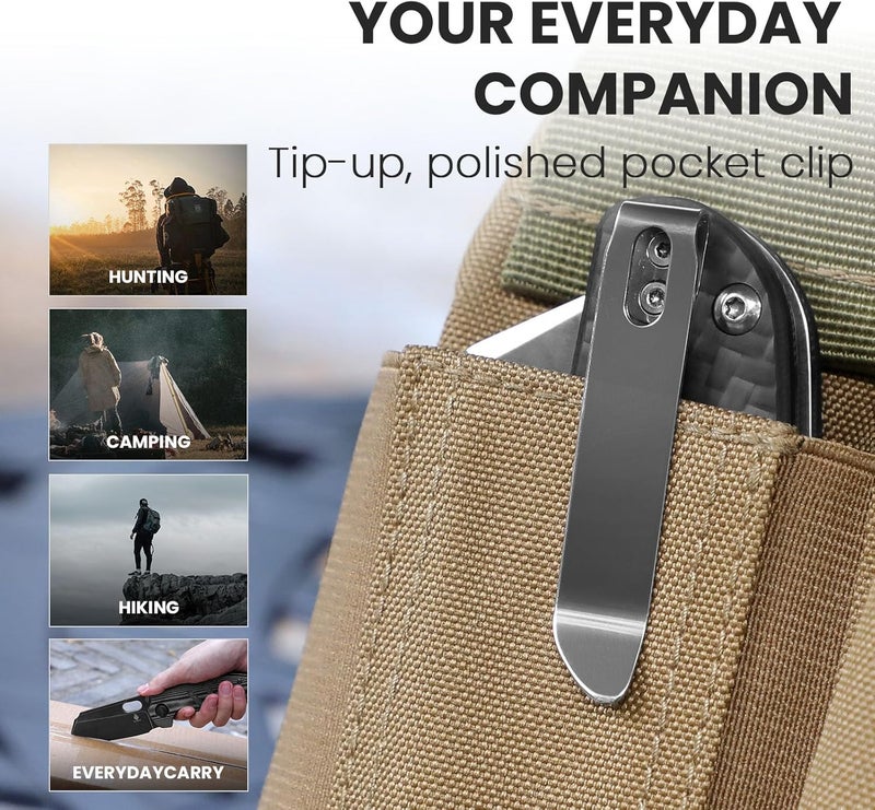 KIZER C01c (XL) Sheepdog Pocket Knife, 154CM Sheepsfoot Blade Folding Knife with Gray Carbon Fiber G10 Handle, Camping Knives with Clip for Men Women, EDC Hunting Survival Knives, V5488C3 - Image 5